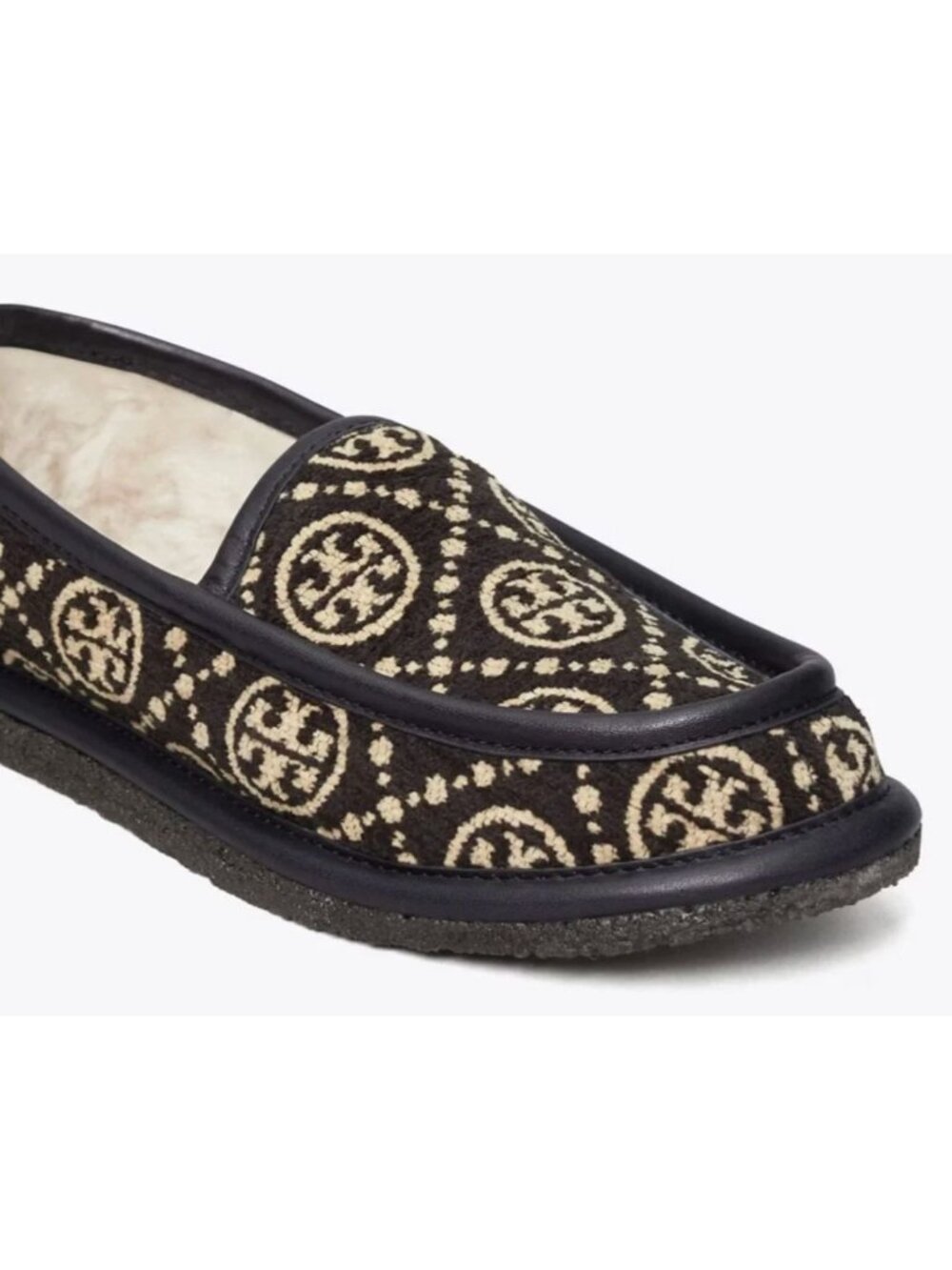 NEW Tory Burch T Monogram Buddy Shearling Loafer Black Size US 5 $298 [jb] - Picture 3 of 12